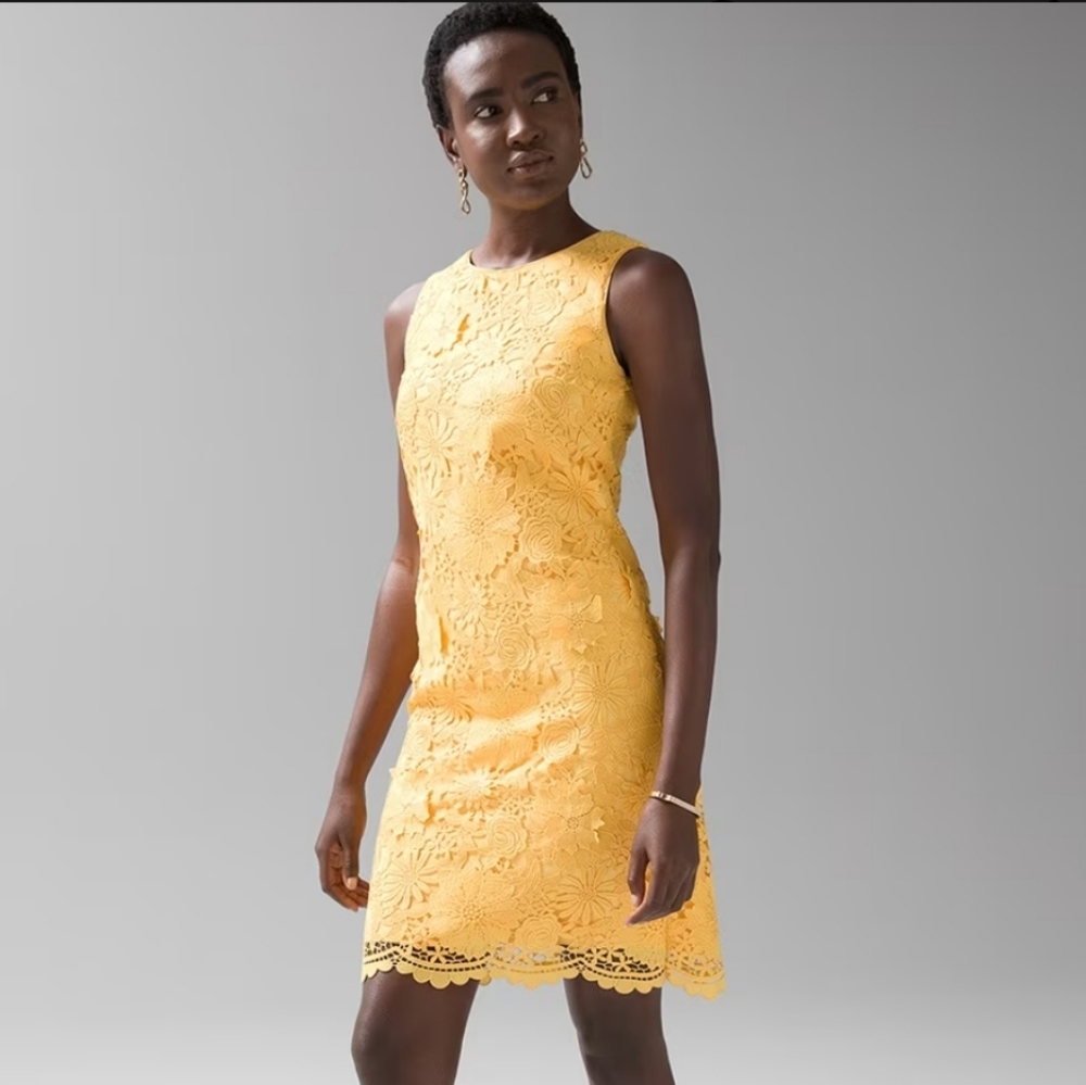 White House Black Market Yellow Lace Sheath Dress